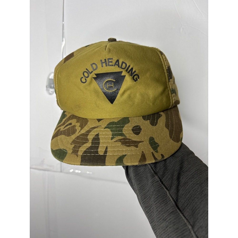 Cold Heading Camo Patch Logo Trucker Hat Men's‎ Adjustable Snapback Green VTG